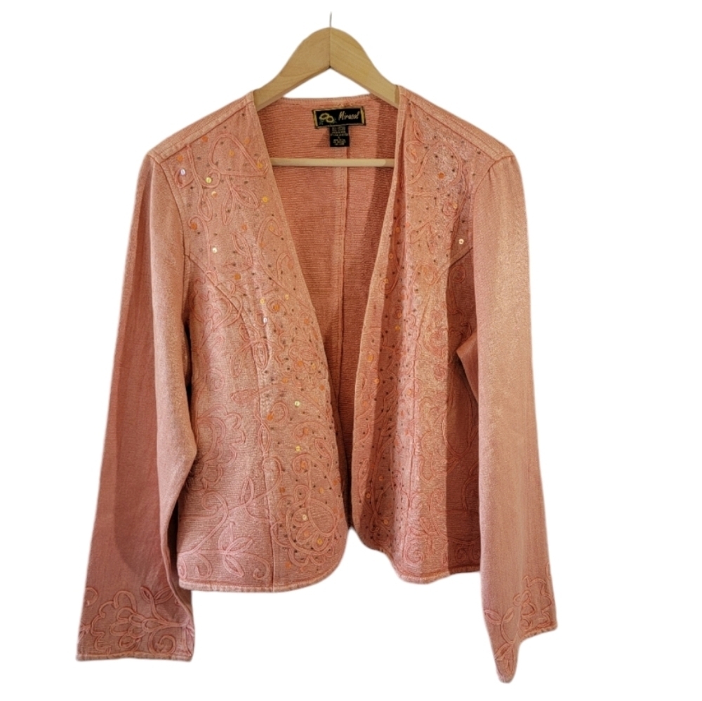 NWT Mirasol Women's Open Front Jacket Size L Tangerine Floral Embroidered Sequin - Picture 12 of 12